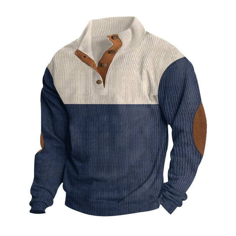 KZZ Men's Color Block Casual Hoodie, Half-Zip Long-Sleeve Sweatshirt