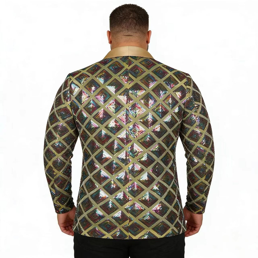 KZZ Men's Solid-Color Slim-Fit Sequin Blazer