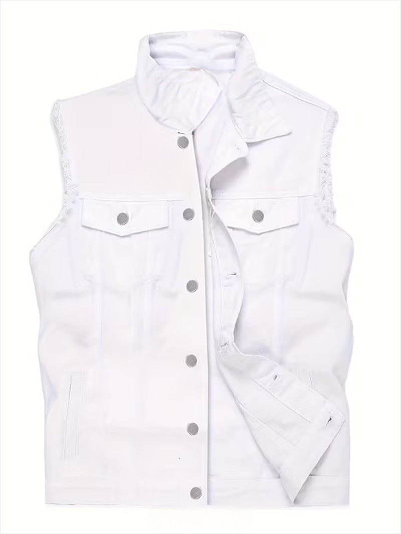 KZZ Men's White Denim Jacket