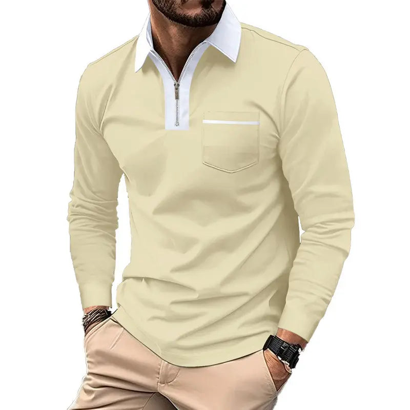 KZZ Men's long-sleeved polo shirt for spring and autumn