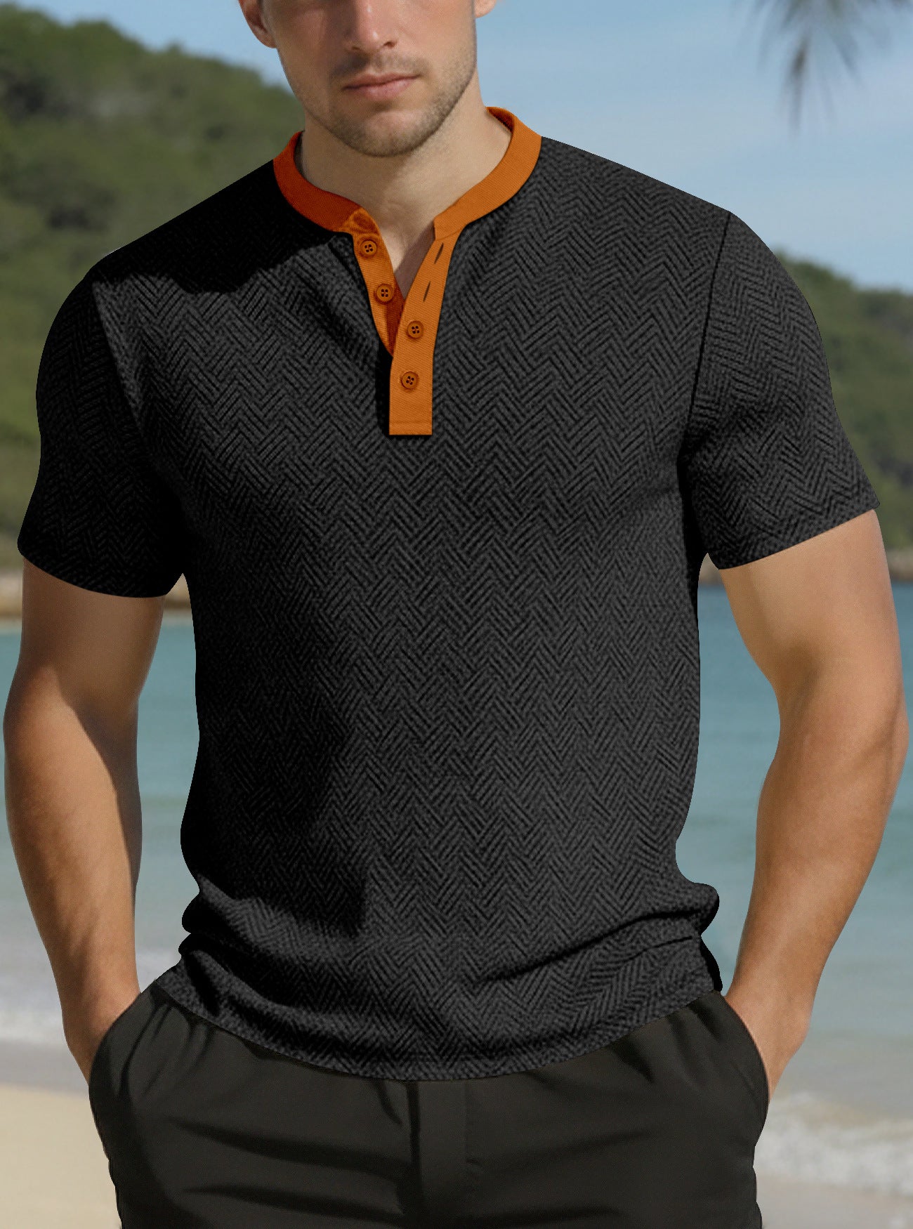 KZZ Men's Breathable Solid-Color Casual T-Shirt