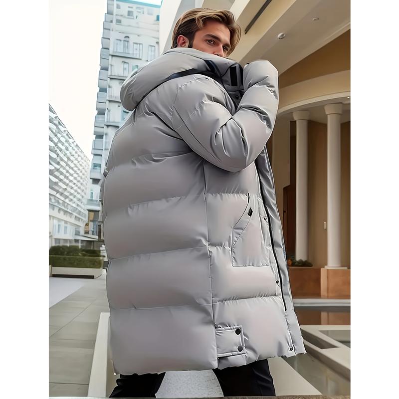 KZZ Men's Thick Winter Warm Coat Plus Size Cold Weather Jacket with Hood Long Sleeve Front Button Design