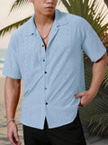 KZZ Men's short-sleeved versatile shirt with openwork jacquard pattern