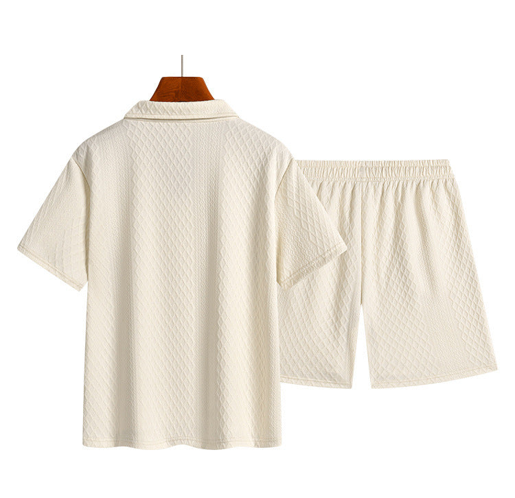 KZZ Men's Casual Collared Short-Sleeve Suit