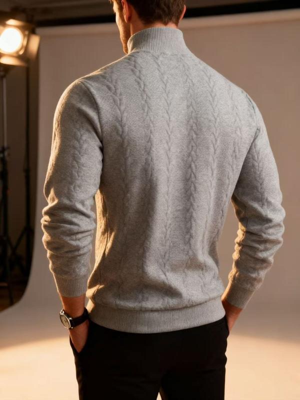 KZZ Men's solid color knitted jacquard turtleneck sweater