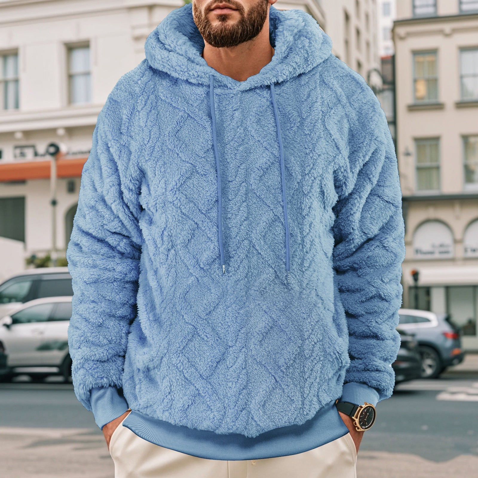 KZZ Men's Solid Color Fleece Hoodies Vintage Drawstring Sweatshirts