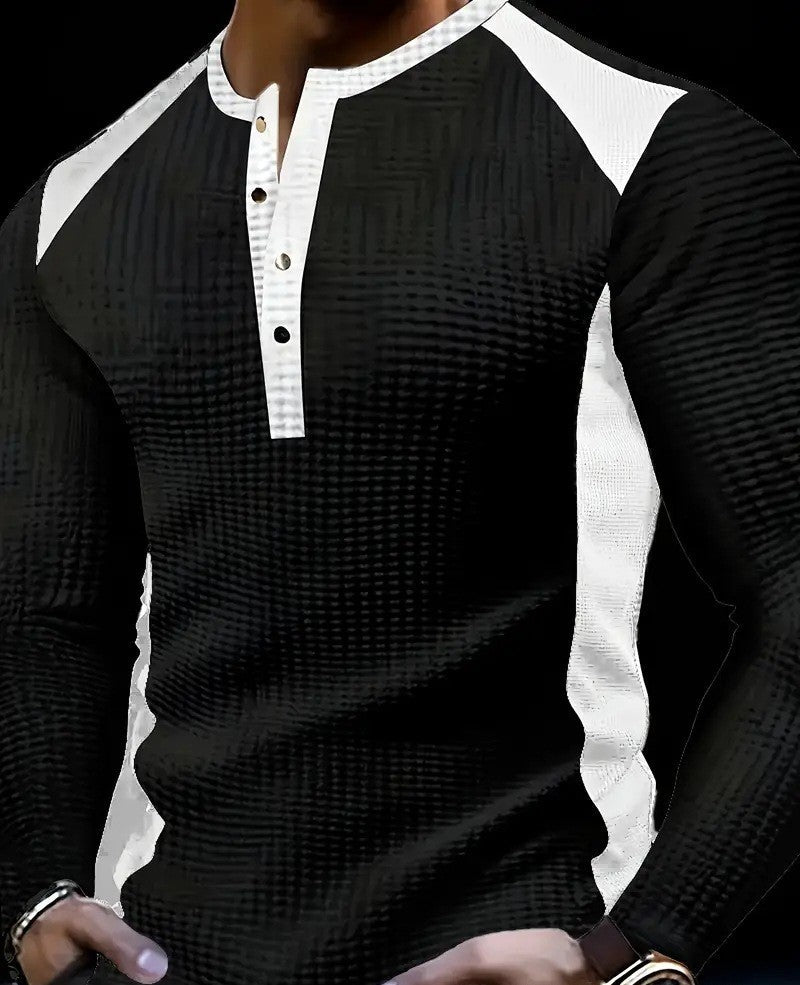 KZZ Men's Patchwork Henry Shirt