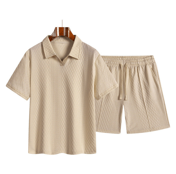 KZZ Men's Casual Collared Short-Sleeve Suit