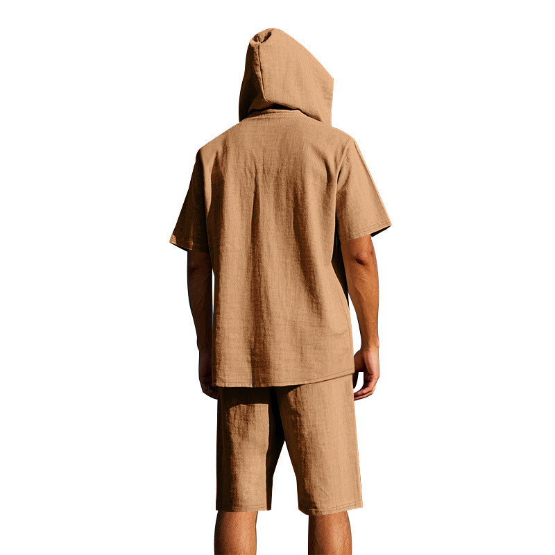 KZZ Men's Linen Hooded Two-Piece Set