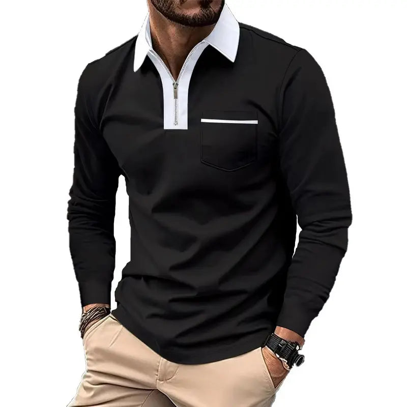 KZZ Men's long-sleeved polo shirt for spring and autumn