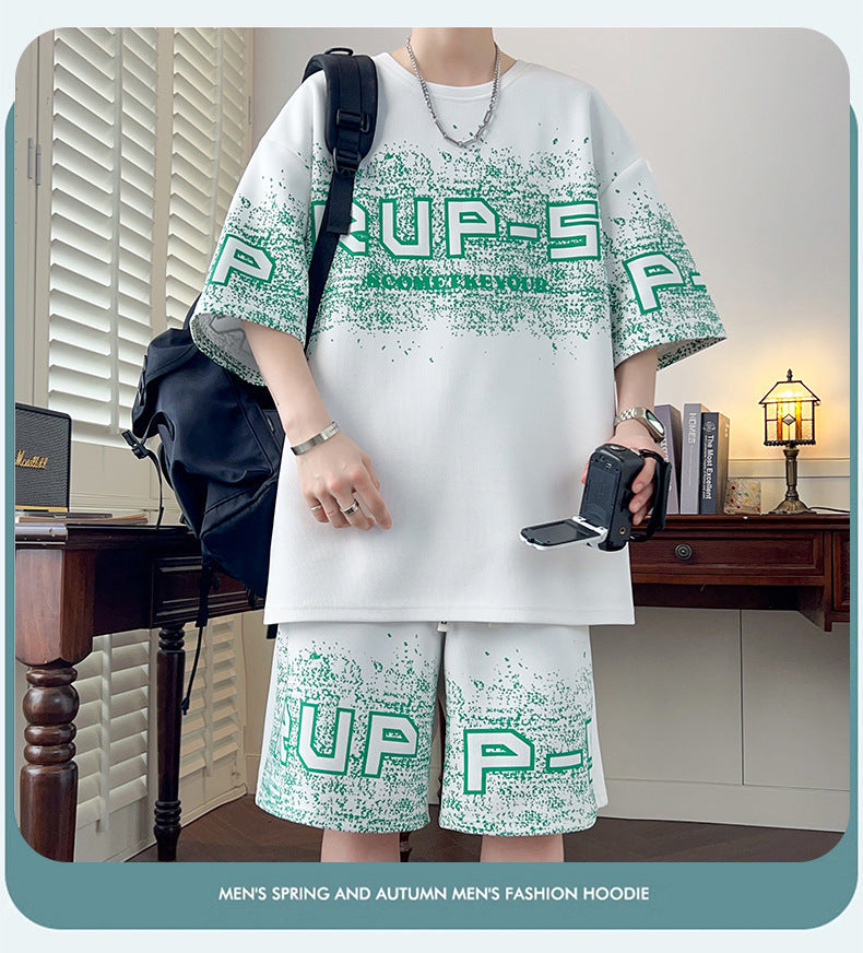 KZZ Trendy letter print short-sleeved menswear