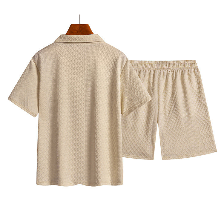 KZZ Men's Casual Collared Short-Sleeve Suit