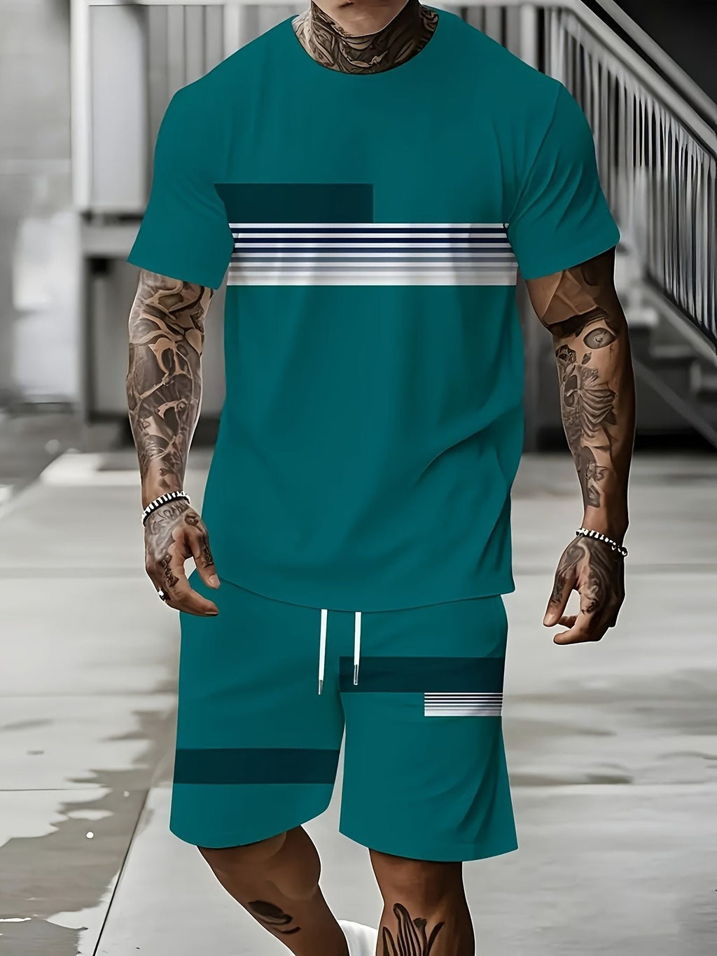 KZZ Men's short-sleeved shorts suit