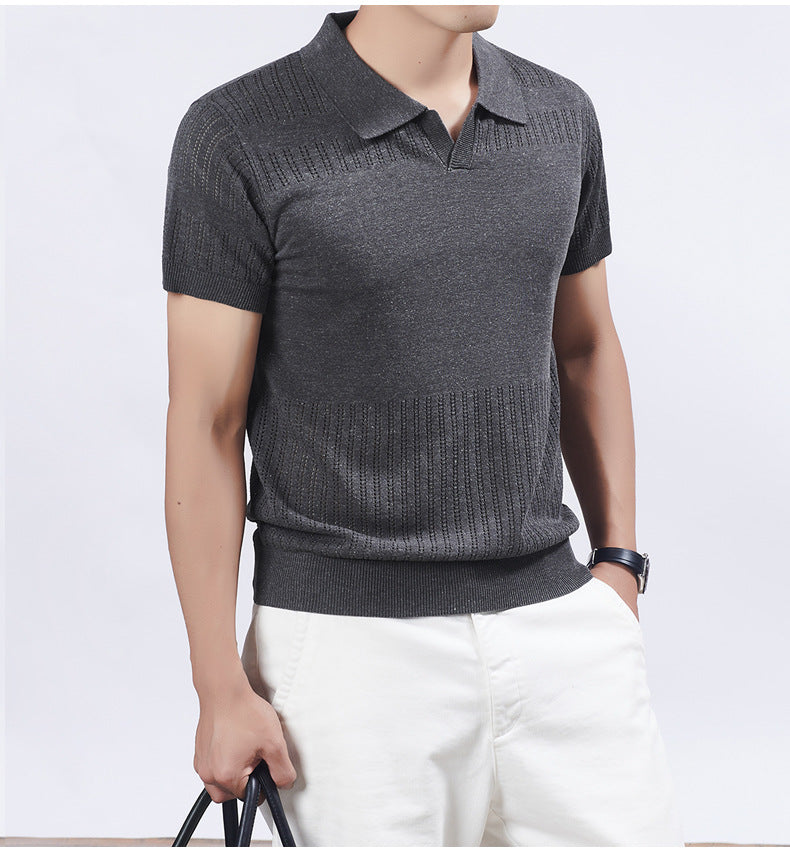 KZZ Summer Solid-Color V-Neck Short-Sleeve Polo Shirt