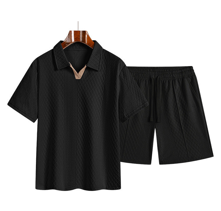 KZZ Men's Casual Collared Short-Sleeve Suit