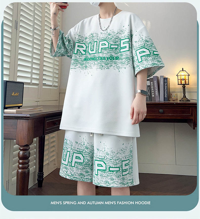 KZZ Trendy letter print short-sleeved menswear