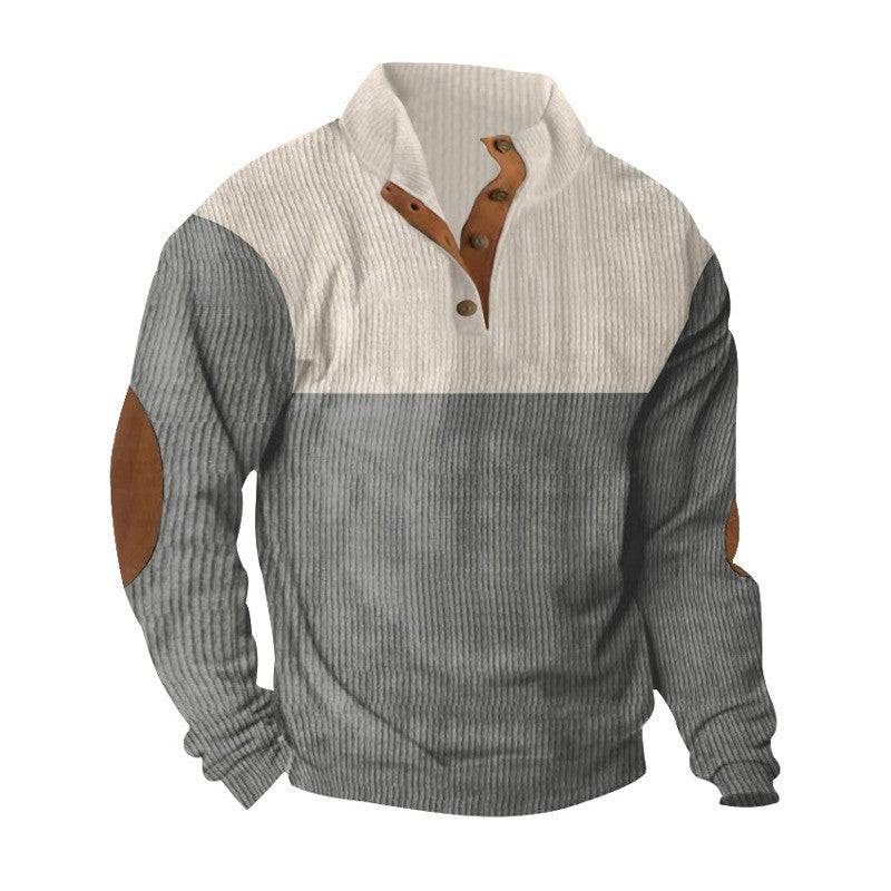 KZZ Men's Color Block Casual Hoodie, Half-Zip Long-Sleeve Sweatshirt