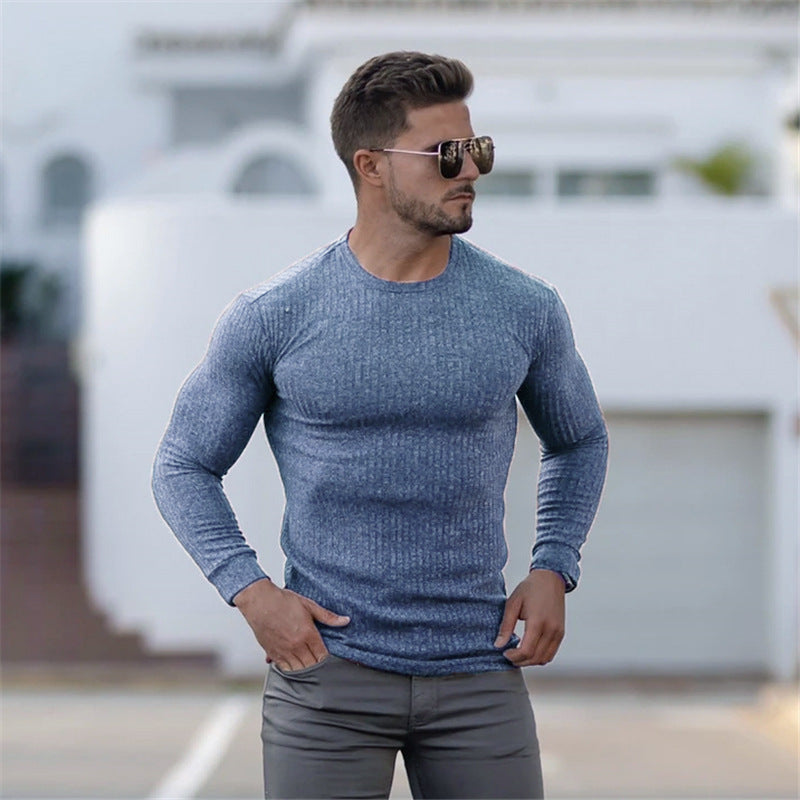 KZZ Slim Fit Knit Long Sleeve T-Shirt for Men