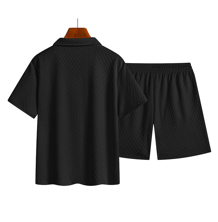 KZZ Men's Casual Collared Short-Sleeve Suit