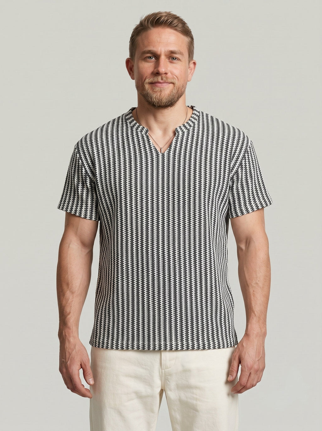 KZZ Men's Minimalist V-Neck Short-Sleeve Shirt