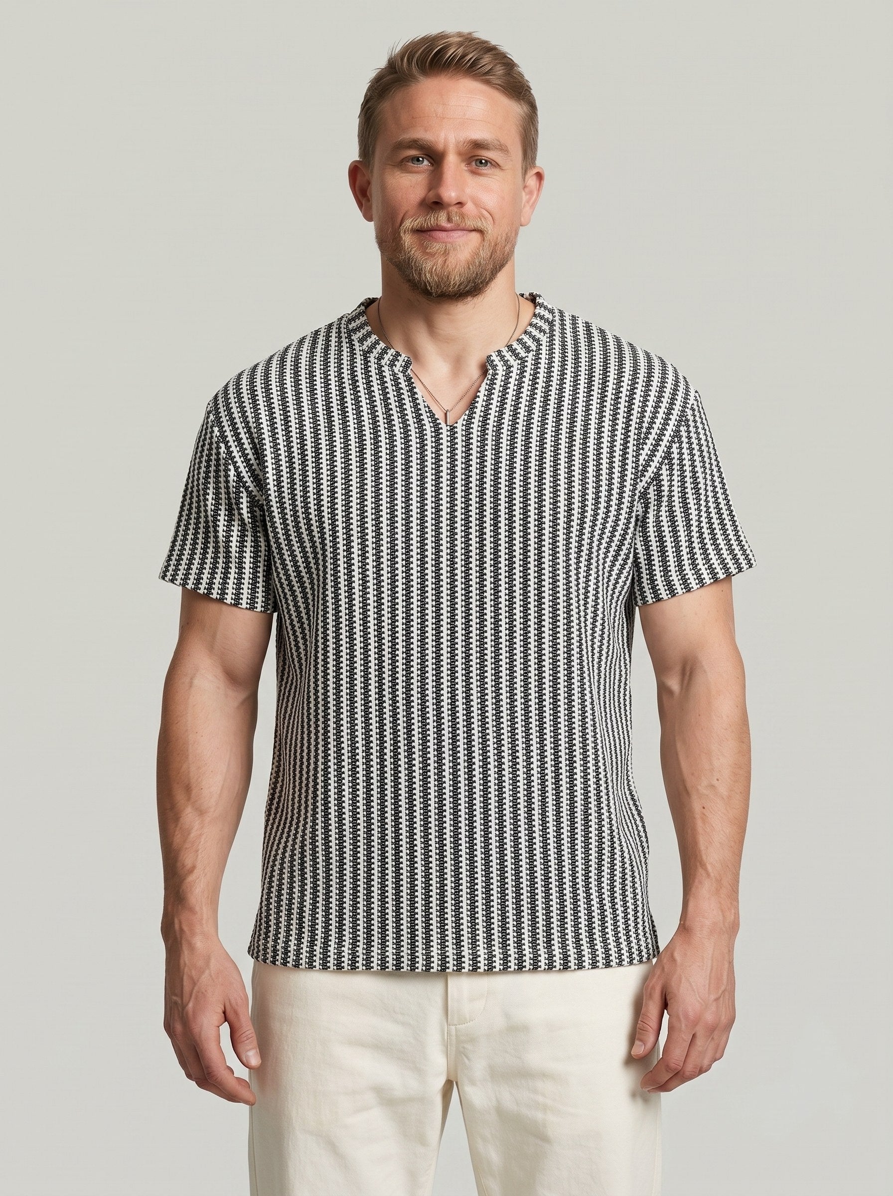 KZZ Men's Minimalist V-Neck Short-Sleeve Shirt
