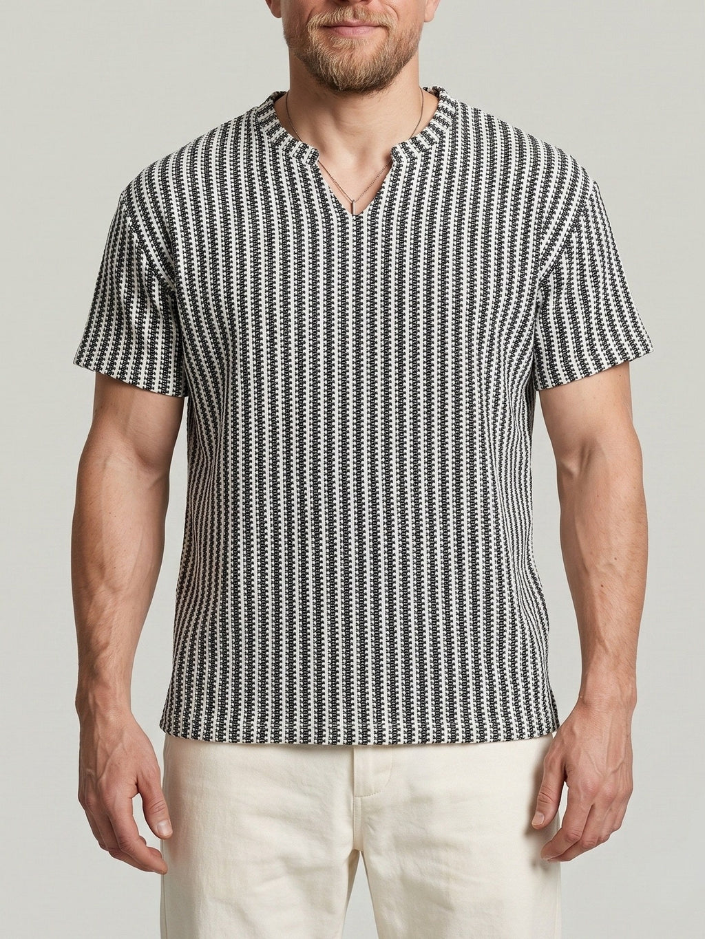 KZZ Men's Minimalist V-Neck Short-Sleeve Shirt