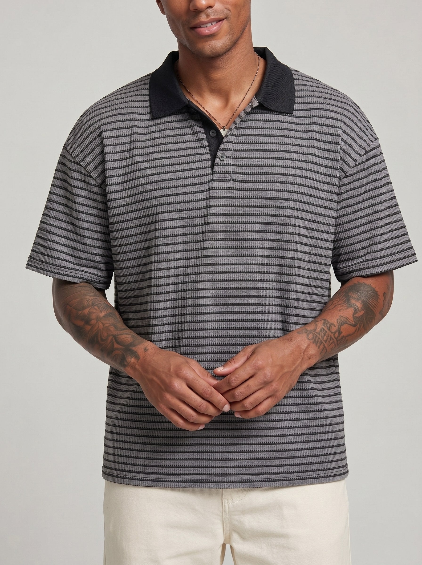 KZZ Men's Waffle-Knit Polo Shirt