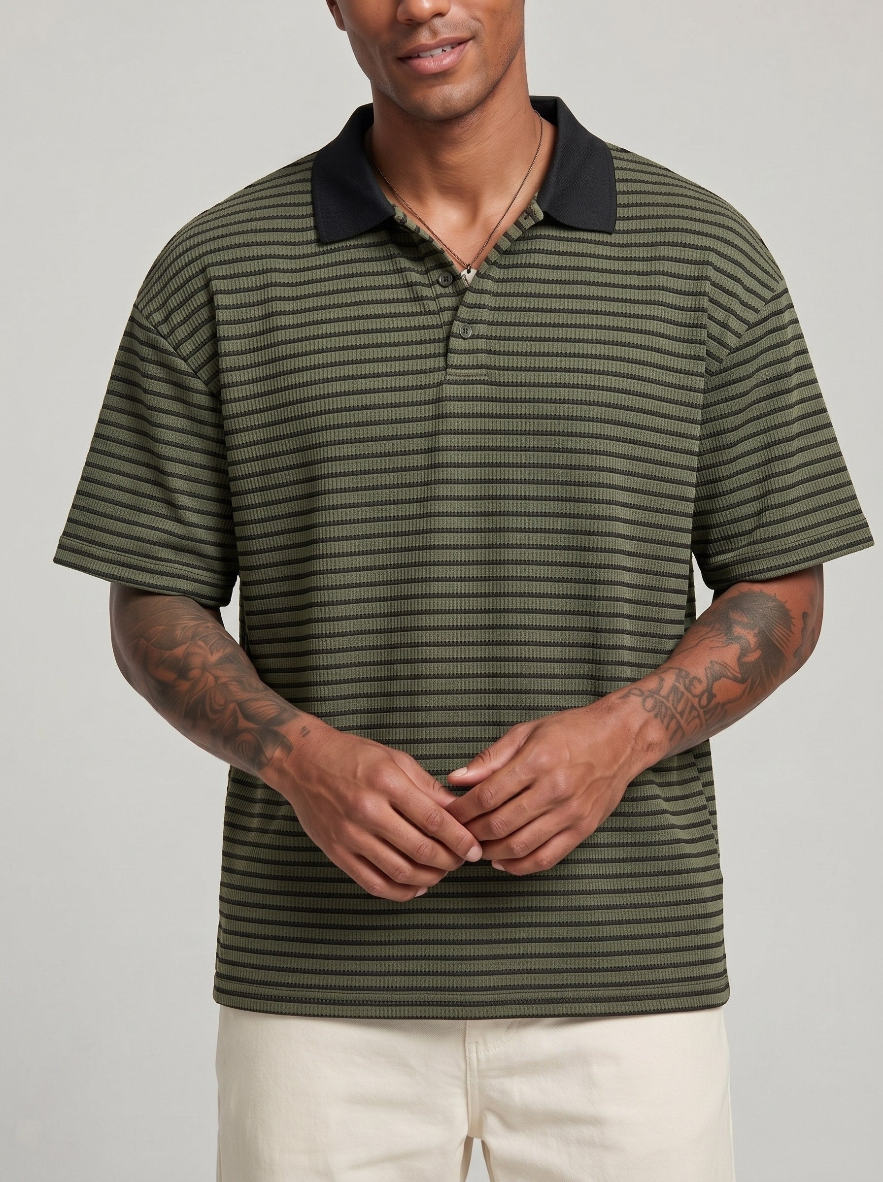 KZZ Men's Waffle-Knit Polo Shirt