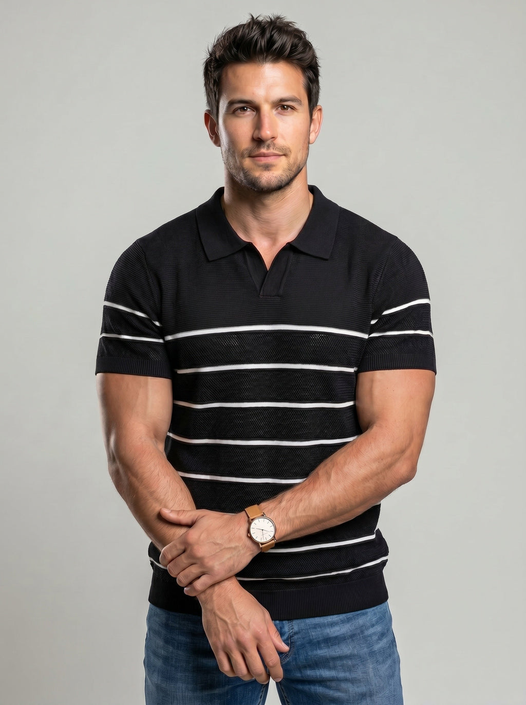 KZZ Men's Striped Short-Sleeve Top