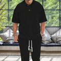 KZZ Men's Textured Drop-Shoulder Collar T-Shirt Two-Piece Set