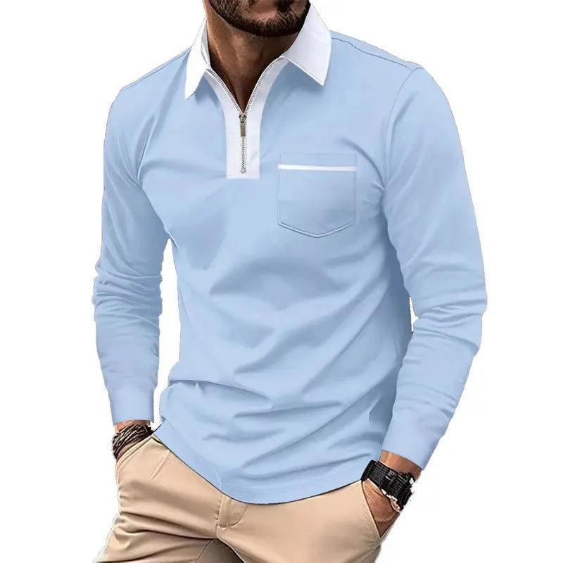 KZZ Men's long-sleeved polo shirt for spring and autumn
