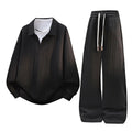 KZZ Men's Casual Sports Suit Jacquard Texture Long Sleeve Sweatshirt Set