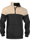 KZZ Men's Fall/Winter Patchwork Design Casual Stand-Up Collar Zipper Hoodie Sweatshirt