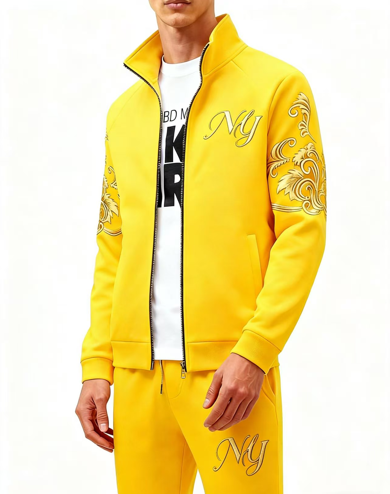KZZ Stylish Men's Embroidery Stand Collar Tracksuit