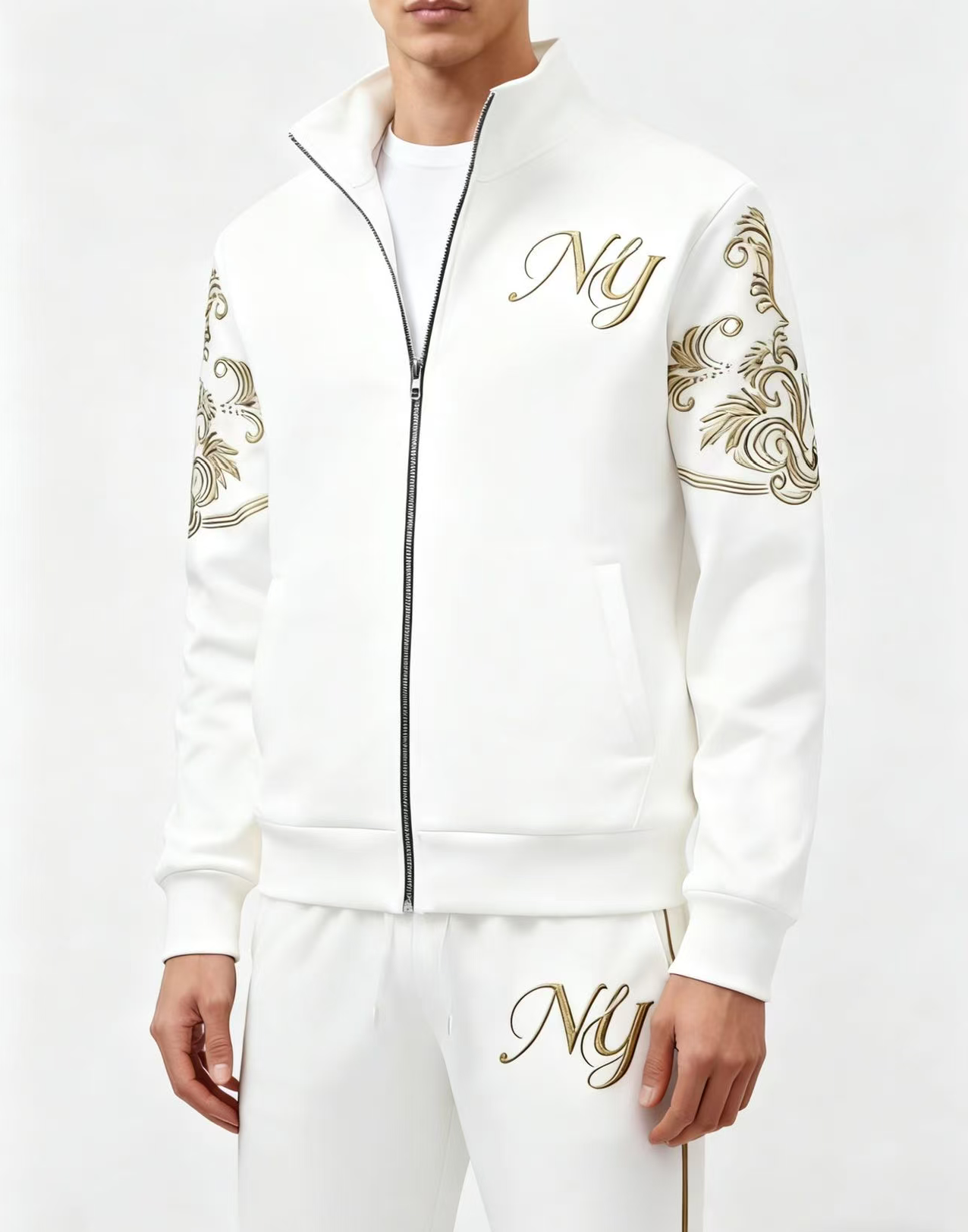 KZZ Stylish Men's Embroidery Stand Collar Tracksuit