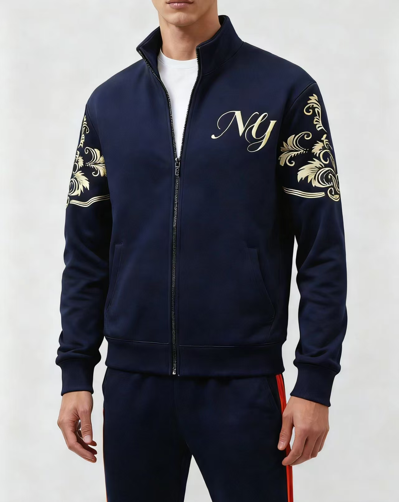 KZZ Stylish Men's Embroidery Stand Collar Tracksuit