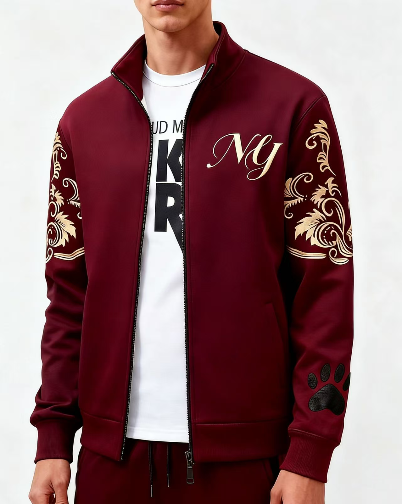 KZZ Stylish Men's Embroidery Stand Collar Tracksuit