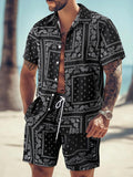 KZZ Men's All Over Print Short Sleeve Shirt & Shorts Two-piece Set