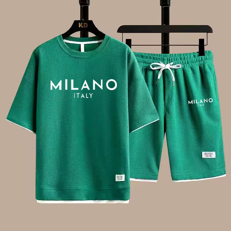 KZZ Men's Milano print drawstring shorts set