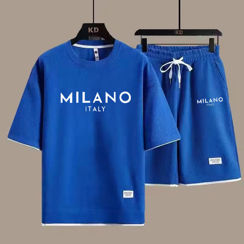 KZZ Men's Milano print drawstring shorts set