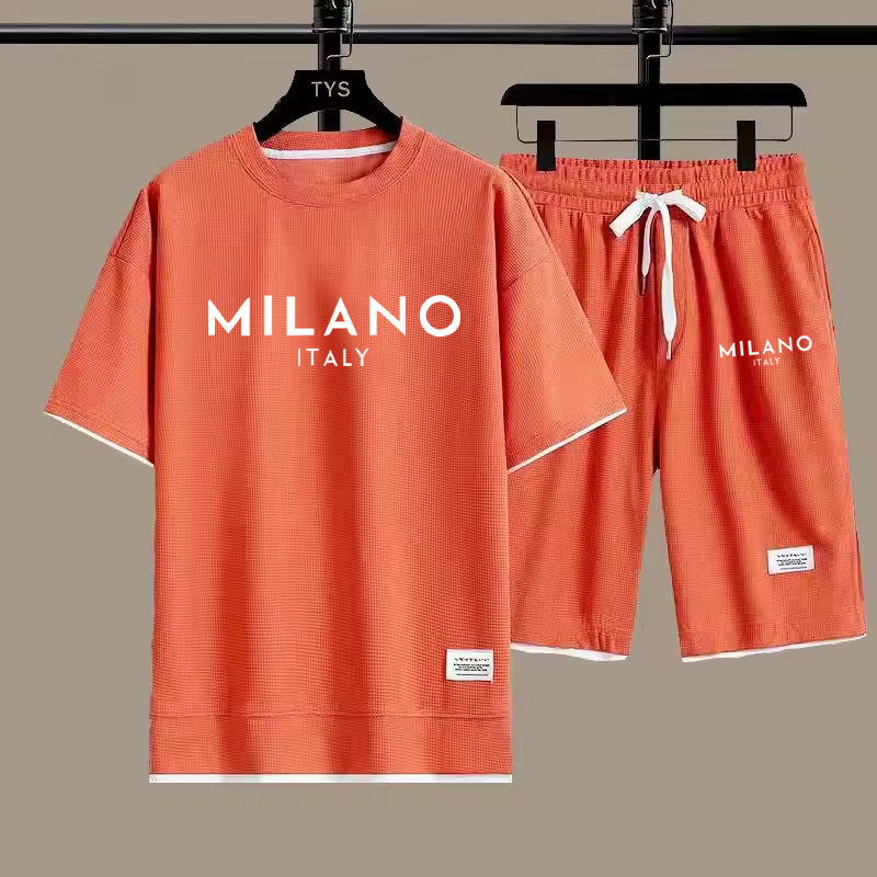 KZZ Men's Milano print drawstring shorts set