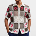 KZZ Men's Retro Ethnic Style Crocheted Lace-up Layered Knit Top