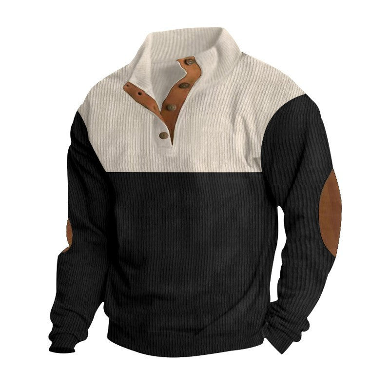 KZZ Men's Color Block Casual Hoodie, Half-Zip Long-Sleeve Sweatshirt
