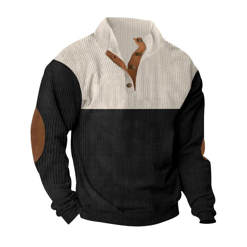 KZZ Men's Color Block Casual Hoodie, Half-Zip Long-Sleeve Sweatshirt