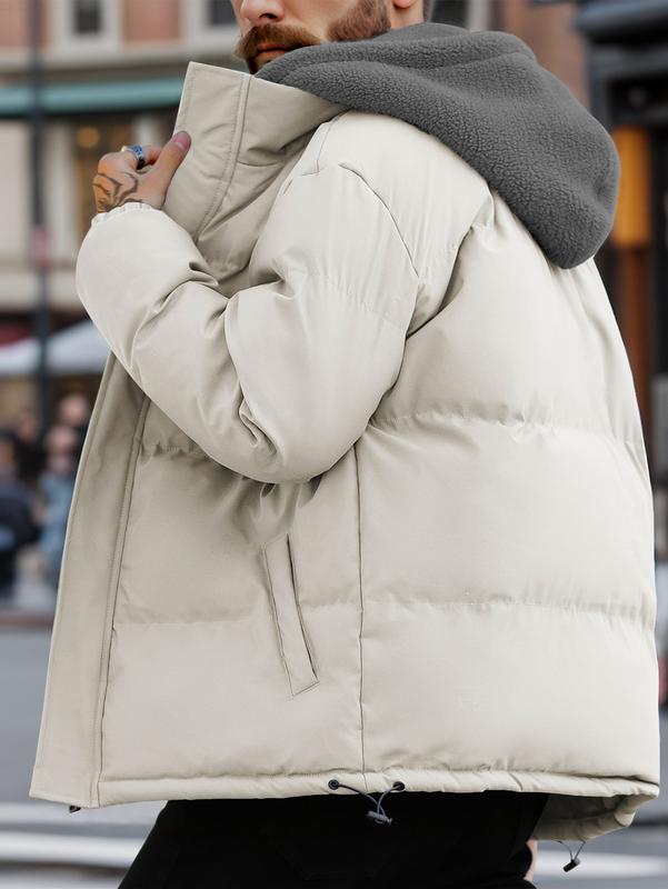 KZZ Men's Thickened Windproof Winter Jacket - Cold-Resistant Warm Fleece Lined Hooded Coat