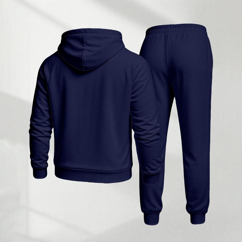 KZZ Men's Polo Pattern Print Hoodie and Drawstring Sweatpants Set