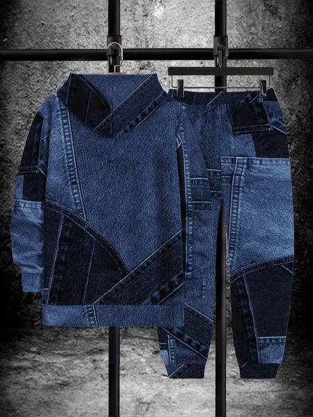 KZZ Men's Fall Winter Hooded Sweatshirt & Pants Set