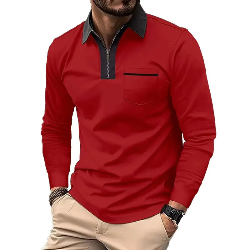 KZZ Men's long-sleeved polo shirt for spring and autumn