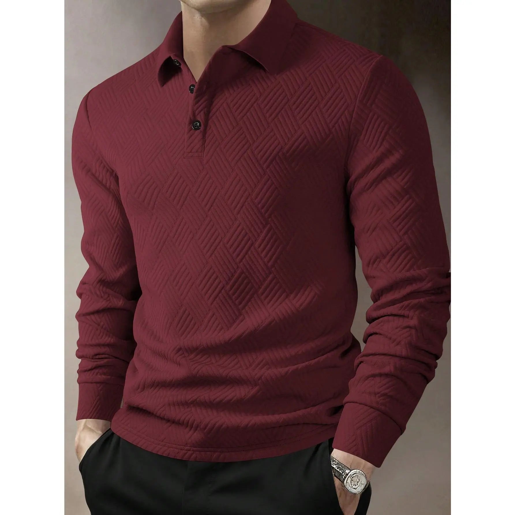 KZZ Men's Casual Plain Knit Long-Sleeve Polo Shirt