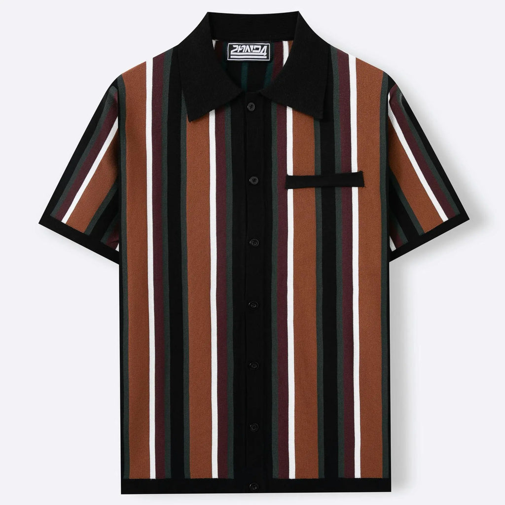 KZZ Men's Summer Casual Knitted Cardigan-Style Polo Shirt — Short Sleeve, Turn-down Collar, Striped